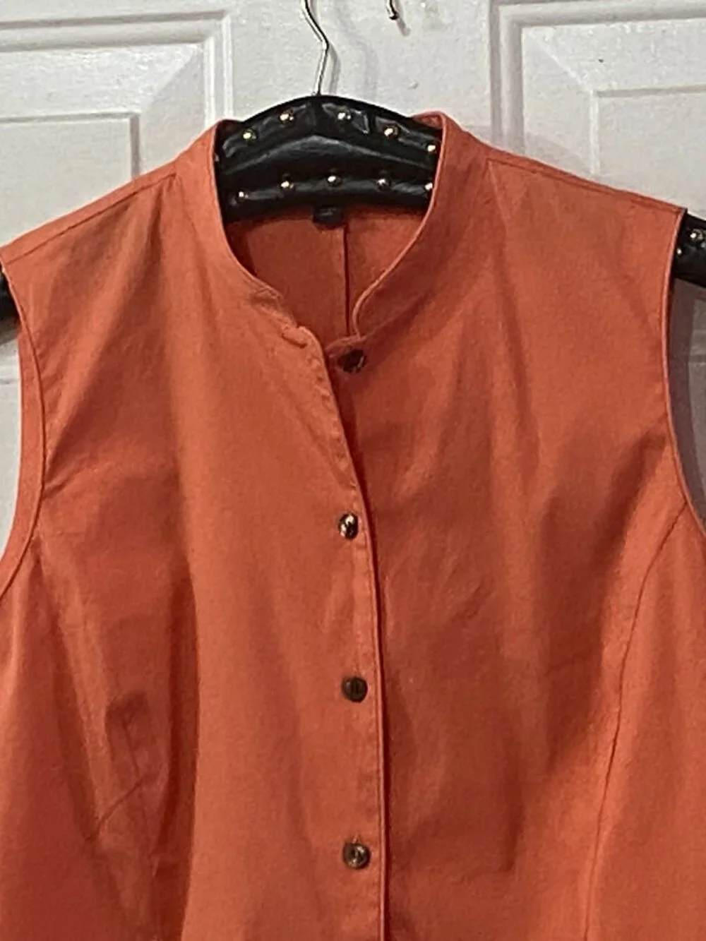 Lafayette 148 Womens Sz 4 Blouse Button Up Shirt  Sleeveless Orange Coral - Picture 2 of 9